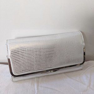 Nine West Silver Snakeskin Crossbody Clutch